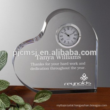 Heart Shape Crystal Clock With Customized Logo For Wedding Souvenirs favor Gift